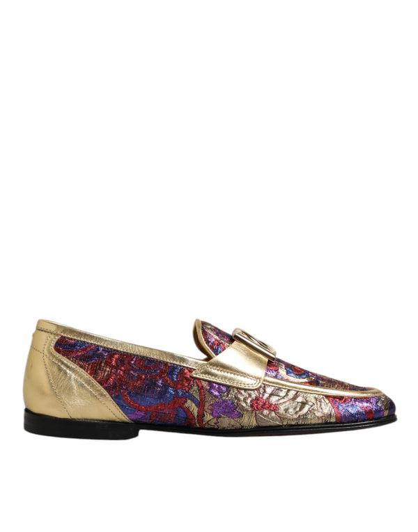 Multicolor Jacquard Gold DG Logo Loafer Schuhe