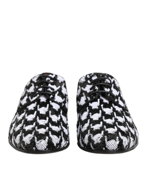 Kleid Schwarz Weiß Paillettenbesetzte Lace Up Derby Schuhe