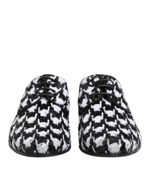 Kleid Schwarz Weiß Paillettenbesetzte Lace Up Derby Schuhe