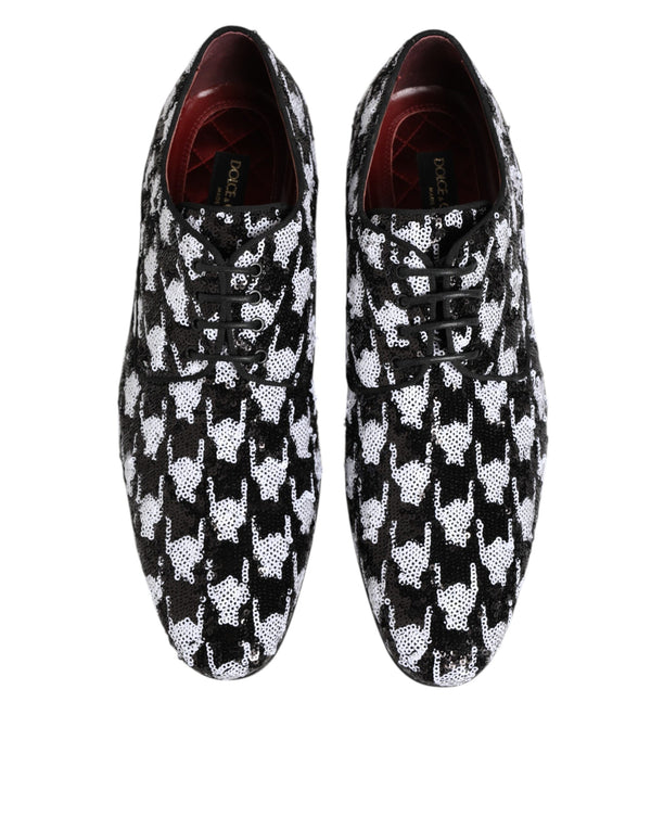 Kleid Schwarz Weiß Paillettenbesetzte Lace Up Derby Schuhe