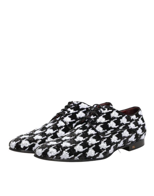Kleid Schwarz Weiß Paillettenbesetzte Lace Up Derby Schuhe