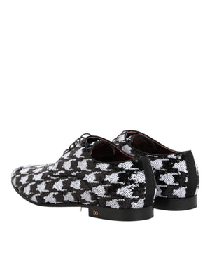 Kleid Schwarz Weiß Paillettenbesetzte Lace Up Derby Schuhe
