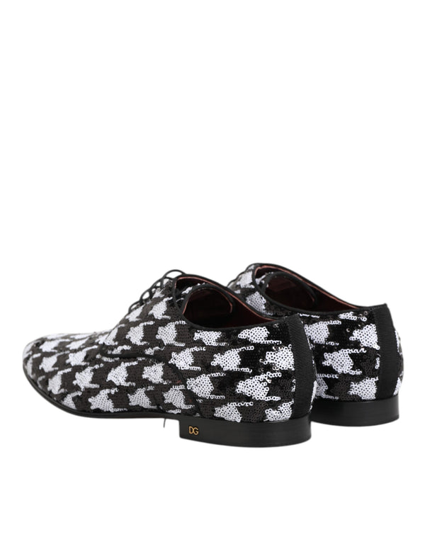 Kleid Schwarz Weiß Paillettenbesetzte Lace Up Derby Schuhe