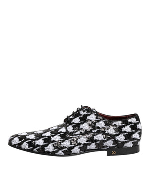 Kleid Schwarz Weiß Paillettenbesetzte Lace Up Derby Schuhe