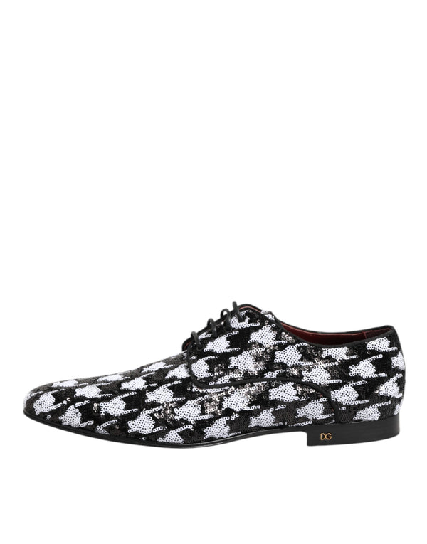 Kleid Schwarz Weiß Paillettenbesetzte Lace Up Derby Schuhe