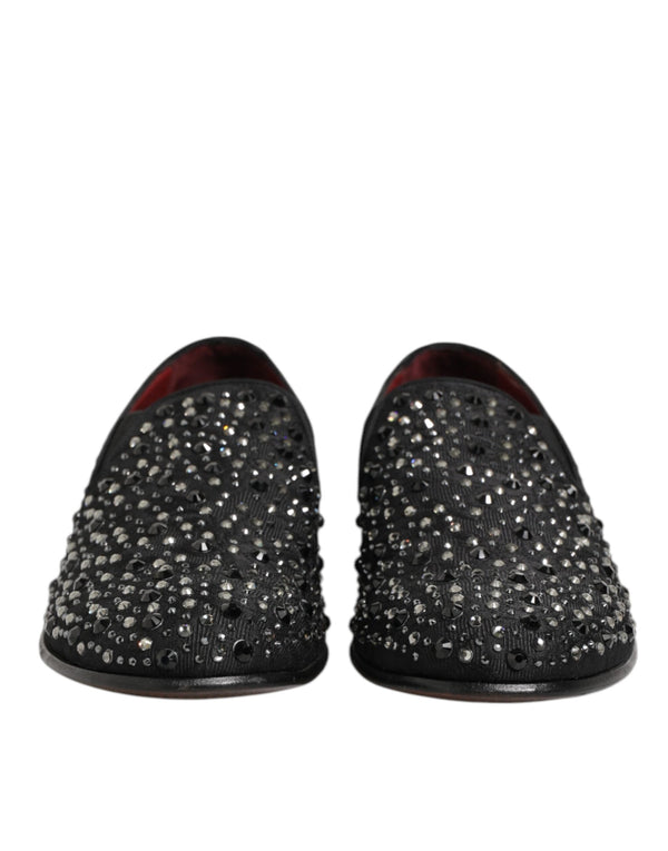 Schwarze kristallverzierte Loafer-Schuhe aus Wildleder