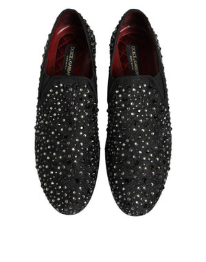 Schwarze kristallverzierte Loafer-Schuhe aus Wildleder