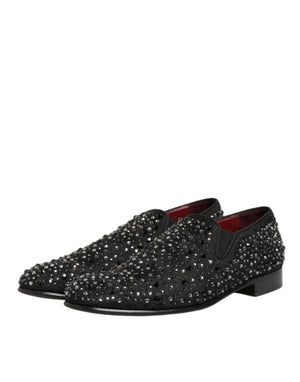 Schwarze kristallverzierte Loafer-Schuhe aus Wildleder