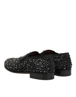 Schwarze kristallverzierte Loafer-Schuhe aus Wildleder