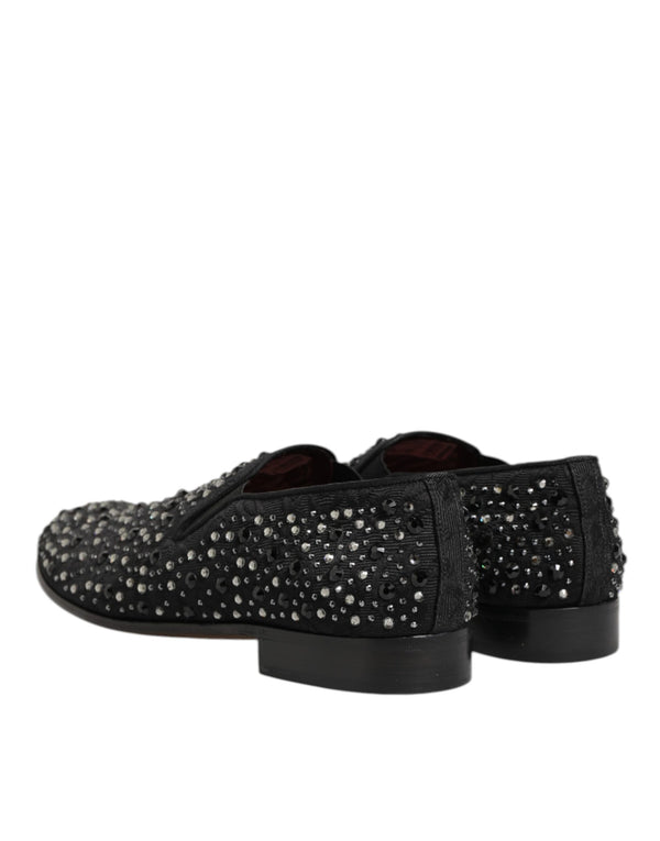 Schwarze kristallverzierte Loafer-Schuhe aus Wildleder