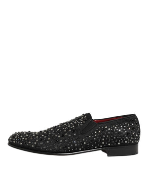 Schwarze kristallverzierte Loafer-Schuhe aus Wildleder