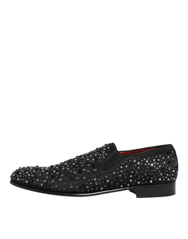 Schwarze kristallverzierte Loafer-Schuhe aus Wildleder