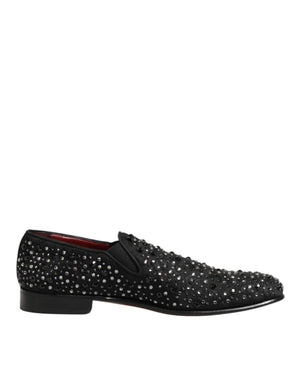 Schwarze kristallverzierte Loafer-Schuhe aus Wildleder