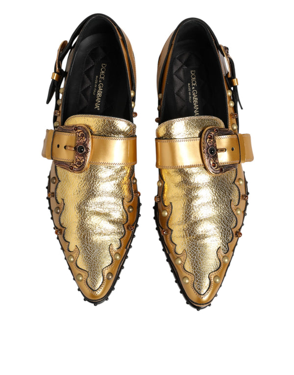 Gold Leder MONK STRAP Kleid Formelle Schuhe