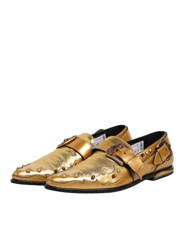 Gold Leder MONK STRAP Kleid Formelle Schuhe
