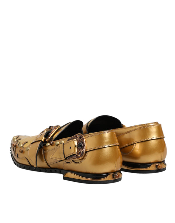 Gold Leder MONK STRAP Kleid Formelle Schuhe