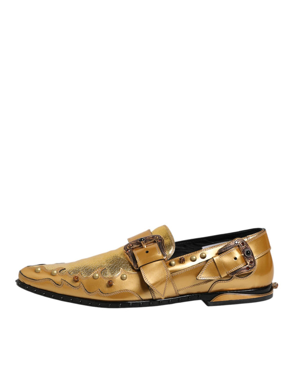 Gold Leder MONK STRAP Kleid Formelle Schuhe
