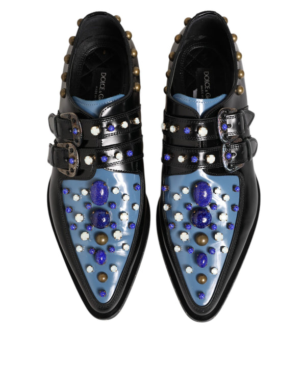 Schwarz Blau Verschönert MONKSTRAP Kleid Schuhe