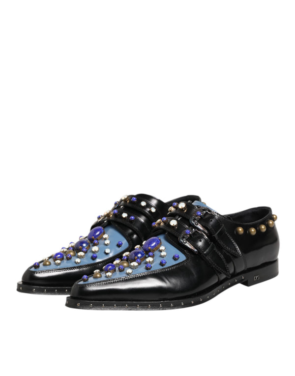 Schwarz Blau Verschönert MONKSTRAP Kleid Schuhe