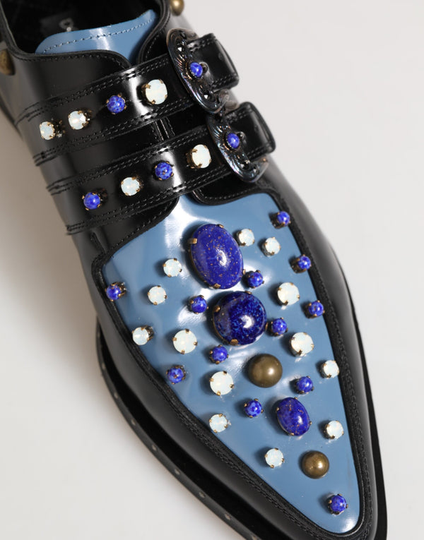 Schwarz Blau Verschönert MONKSTRAP Kleid Schuhe