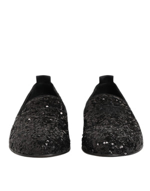 Schwarz Pailletten Slip On Loafers Kleid Schuhe