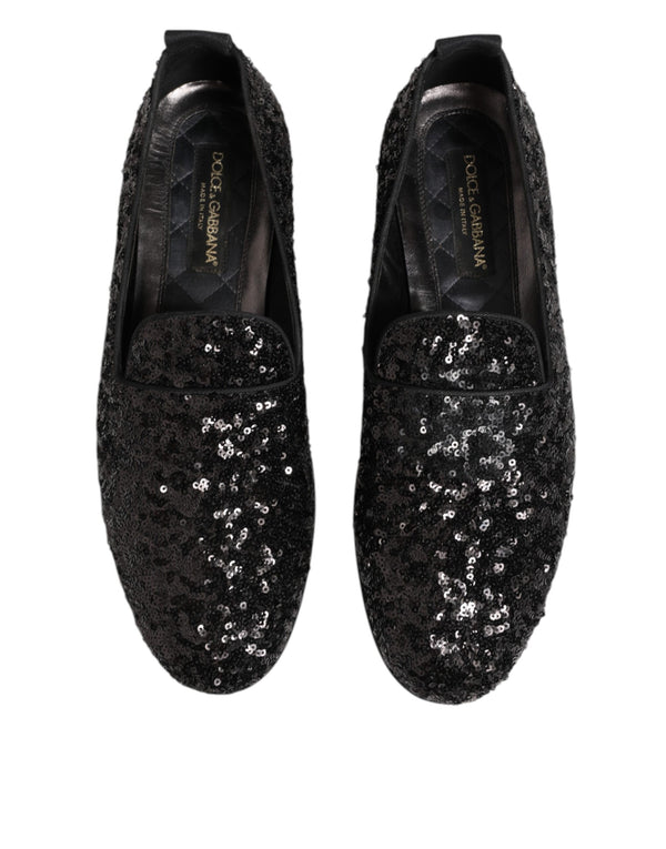 Schwarz Pailletten Slip On Loafers Kleid Schuhe