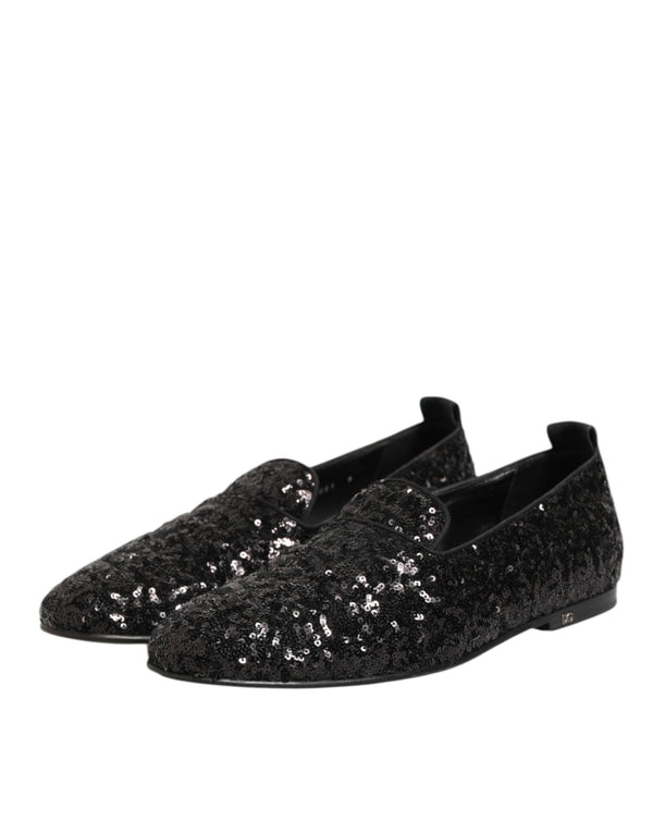 Schwarz Pailletten Slip On Loafers Kleid Schuhe