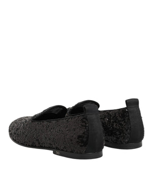 Schwarz Pailletten Slip On Loafers Kleid Schuhe