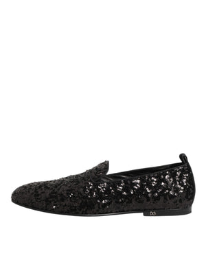 Schwarz Pailletten Slip On Loafers Kleid Schuhe