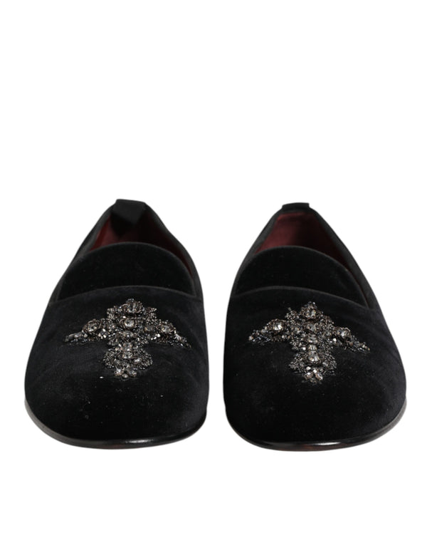 Schwarzes Kreuz verschönert Slip On Loafers Kleid Schuhe