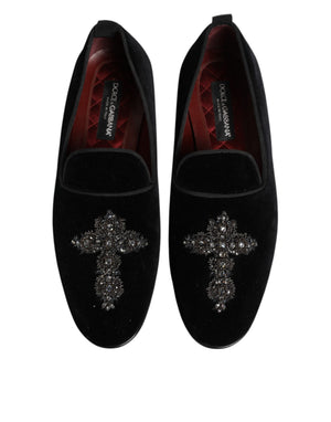 Schwarzes Kreuz verschönert Slip On Loafers Kleid Schuhe