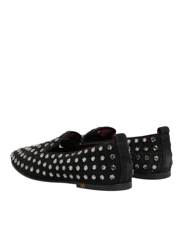 Schwarze kristallverzierte Loafers Kleid Schuhe