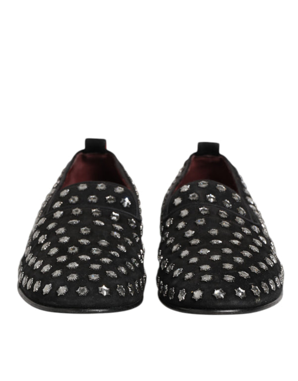 Schwarze kristallverzierte Loafers Kleid Schuhe