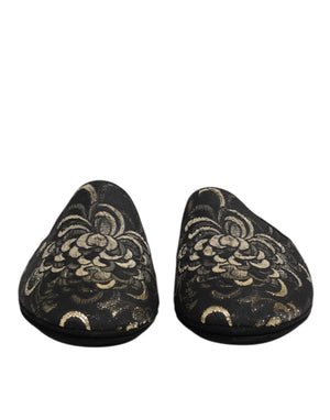 Schwarz Floral Jacquard Pantoffeln Schuhe