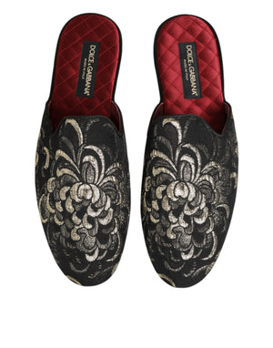 Schwarz Floral Jacquard Pantoffeln Schuhe