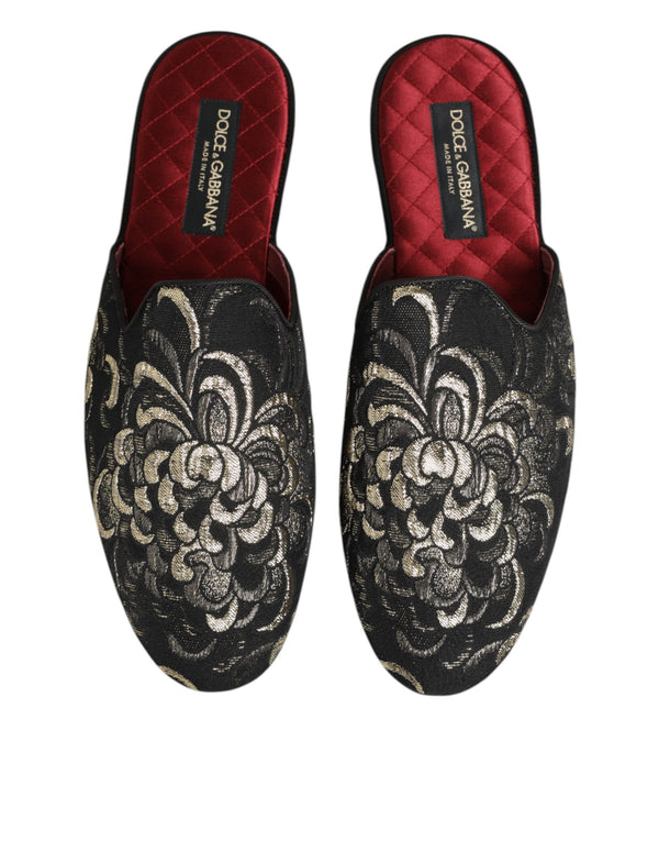 Schwarz Floral Jacquard Pantoffeln Schuhe