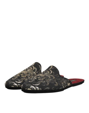 Schwarz Floral Jacquard Pantoffeln Schuhe