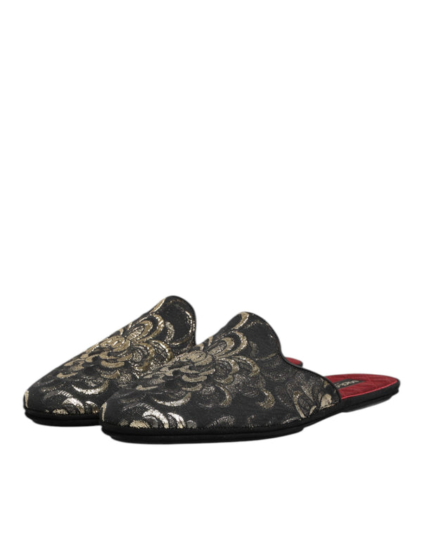 Schwarz Floral Jacquard Pantoffeln Schuhe
