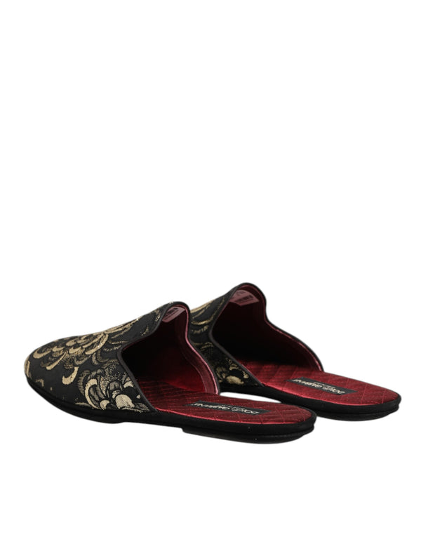Schwarz Floral Jacquard Pantoffeln Schuhe