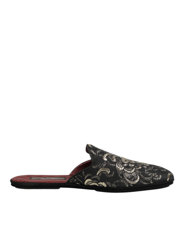 Schwarz Floral Jacquard Pantoffeln Schuhe