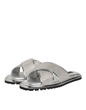 Silber Strass Rutschen Flats Hausschuhe Schuhe