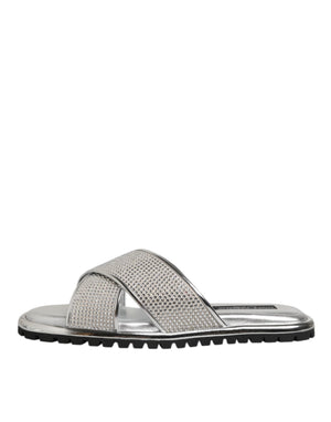 Silber Strass Rutschen Flats Hausschuhe Schuhe