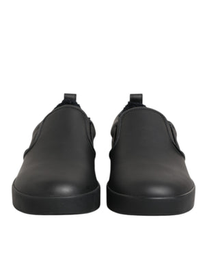 Schwarz Leder Low Top Slip On Sneakers Schuhe