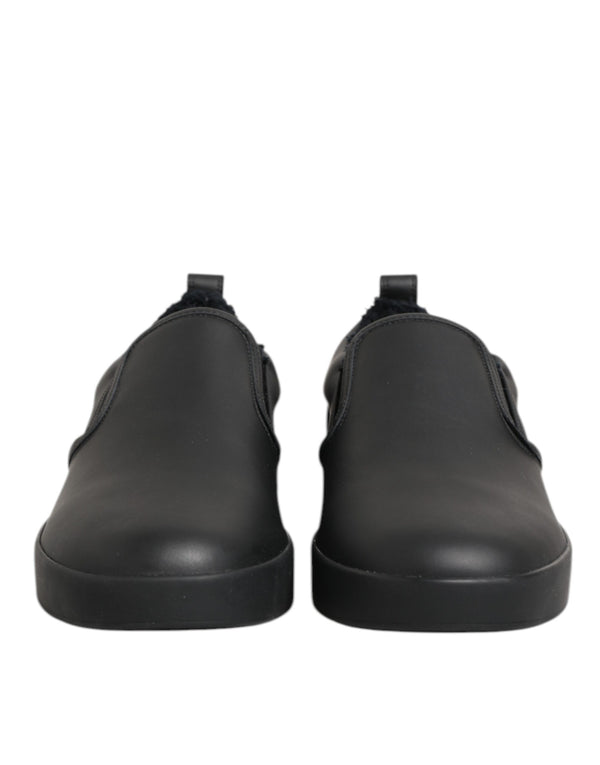 Schwarz Leder Low Top Slip On Sneakers Schuhe