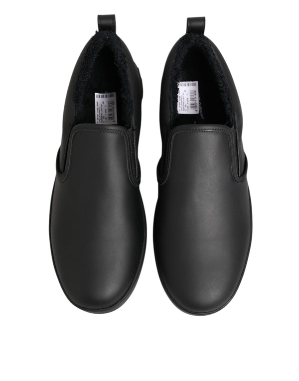 Schwarz Leder Low Top Slip On Sneakers Schuhe