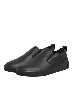 Schwarz Leder Low Top Slip On Sneakers Schuhe
