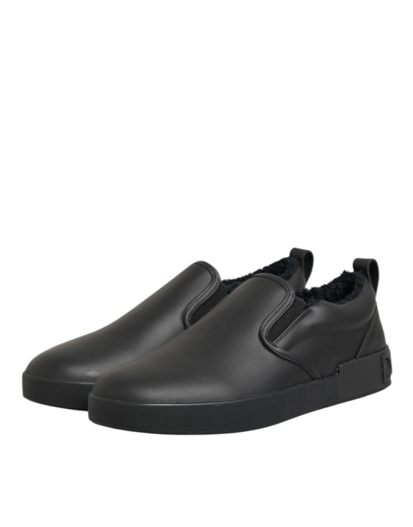Schwarz Leder Low Top Slip On Sneakers Schuhe