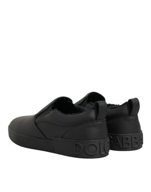 Schwarz Leder Low Top Slip On Sneakers Schuhe
