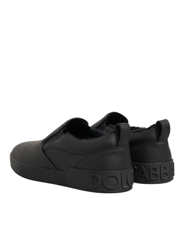 Schwarz Leder Low Top Slip On Sneakers Schuhe