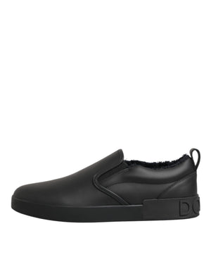Schwarz Leder Low Top Slip On Sneakers Schuhe